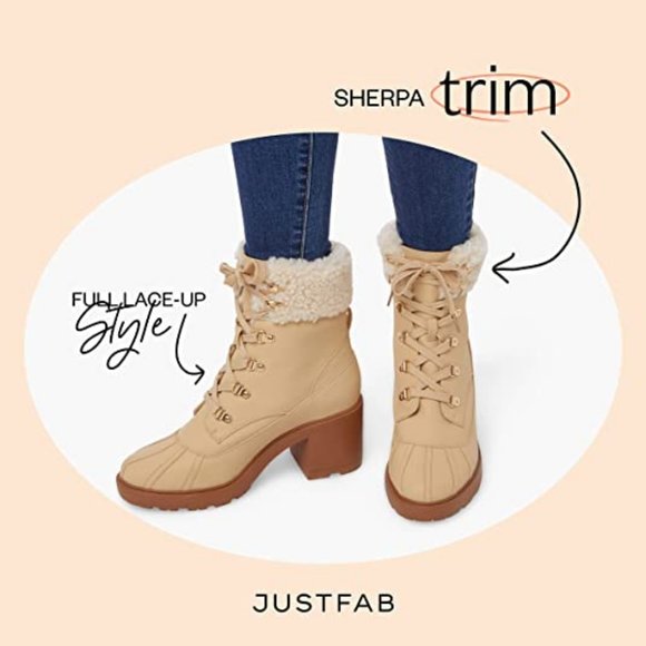 Beige Sherpa Chunky Heeled Combat Boots Size 8.5 - Picture 4 of 7